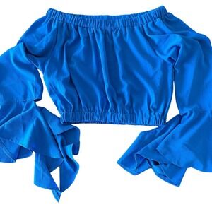 Off the Shoulder Royal Blue Ruffle Bell Sleeve Top Size Small